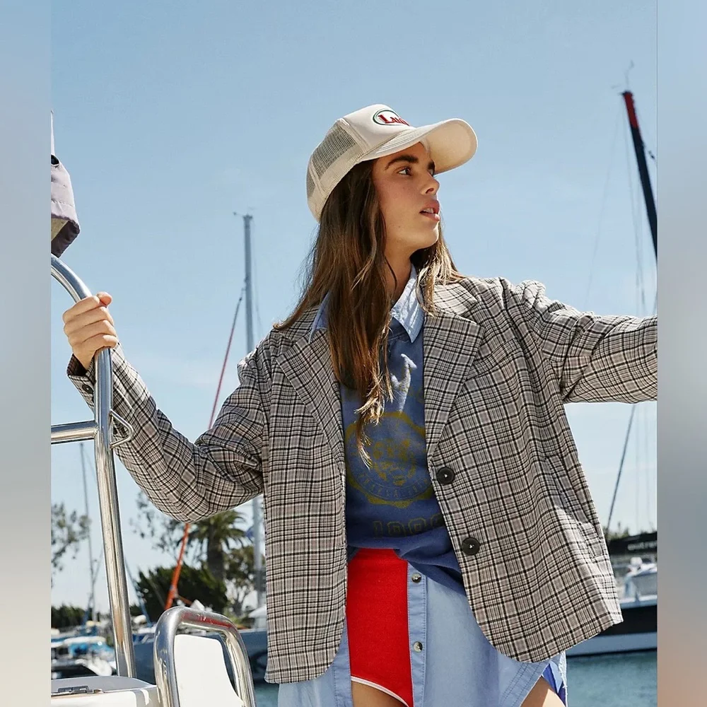 Free People We The Free Cali Plaid Blazer NWT M - Picture 3 of 4